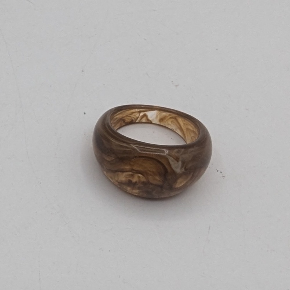 Chunky‎ Brown Marbled Resin Dome Statement Ring Size 7.5 Retro Acrylic Jewelry